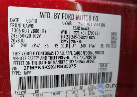 2018 Ford Edge Titanium from USA, damaged, VIN 2FMPK4K9XJBB85875